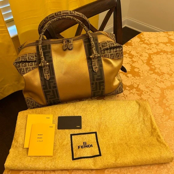 FENDI Zucca Vintage Canvas and Leather Luxury Boston Bag - Picture 1 of 11